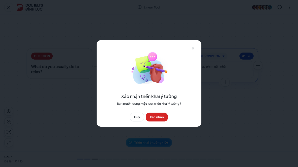 Modal xác nhận "Triển khai ý tưởng"